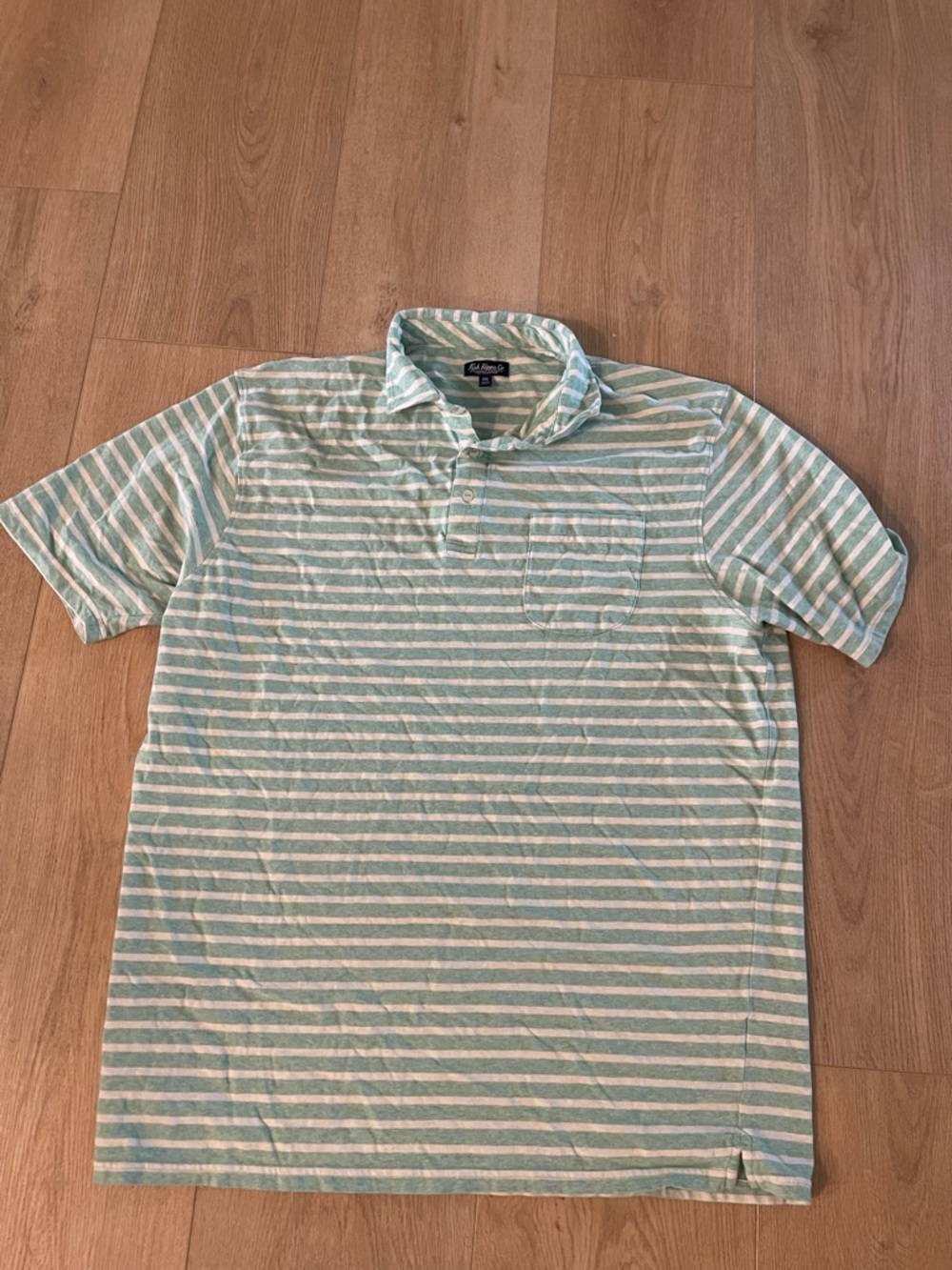 Men's Striped Polo Shirt - Light Teal and White